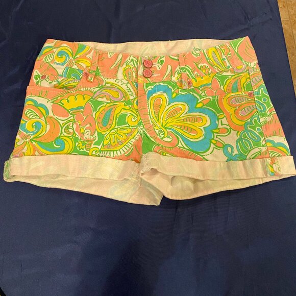 Lilly Pulitzer Pants - Lilly Pulitzer Clifton Shorts Size 2 Chin Chin Pink Green Paisley Cuffed Monkey
